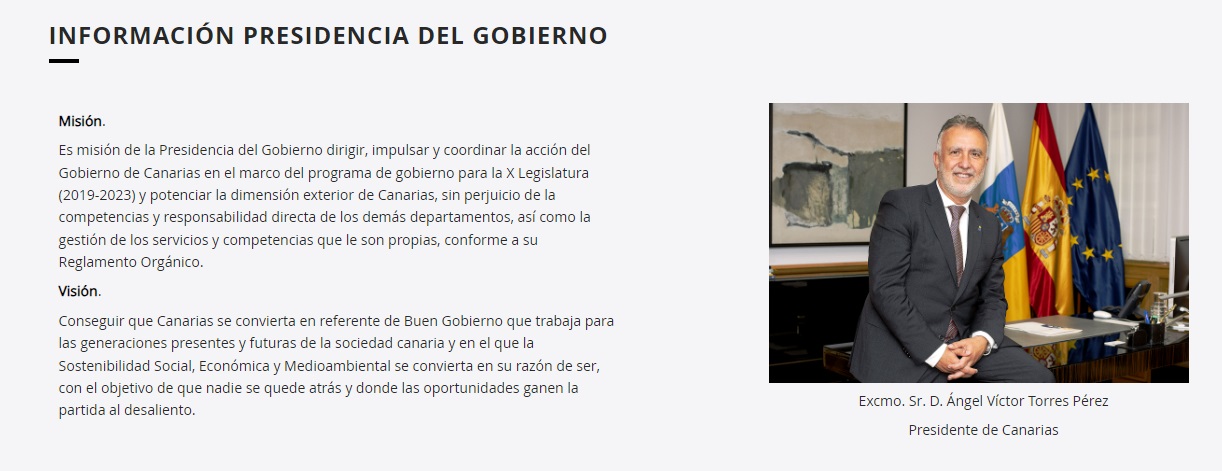 Una falta de respeto: La página web del Gobierno canario sigue mostrando a Angel Víctor Torres como presidente y no a Fernando Clavijo