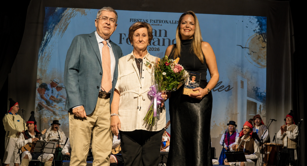 Paula Rodríguez durante el pregón de San Fernando 2026 en Maspalomas