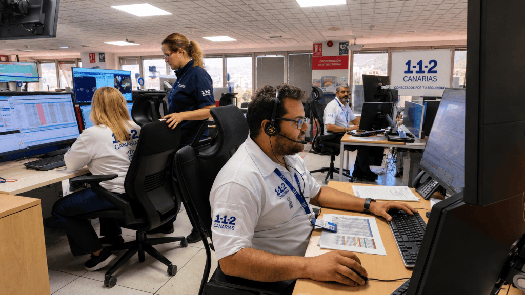 centro de coordinación del 112 Canarias durante la alerta del PLATECA