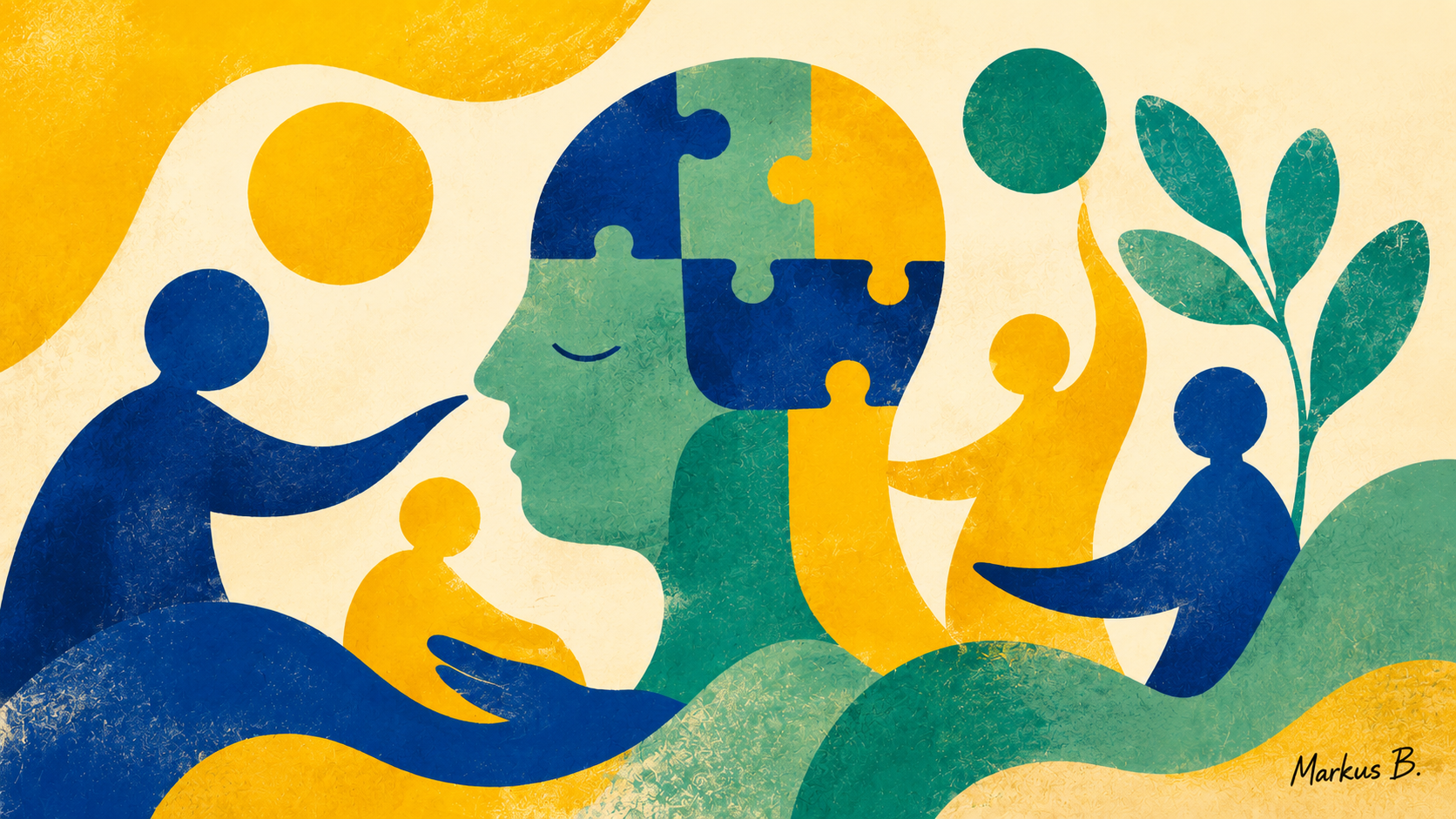Ilustración abstracta sobre autismo, neurodiversidad e inclusión social en la Universidad de Verano de Maspalomas.