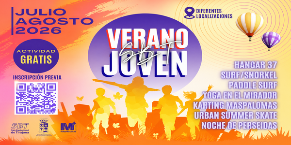 Banner de Verano Joven SBT 2026 con actividades gratuitas para jóvenes en diferentes localizaciones.